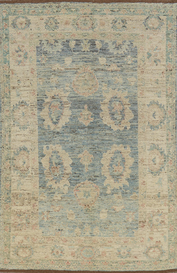 Vegetable Dye Blue Oushak Turkish Area Rug 5x8