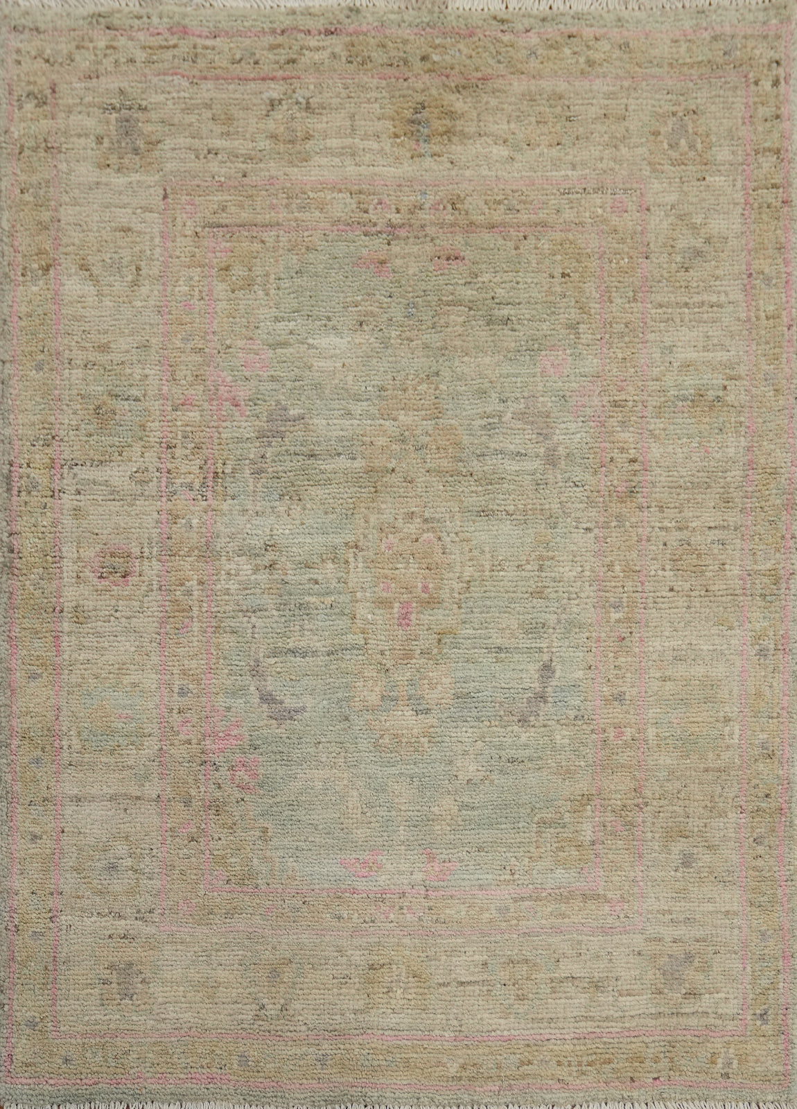 Vegetable Dye Green Oushak Turkish Accent Rug 3x4