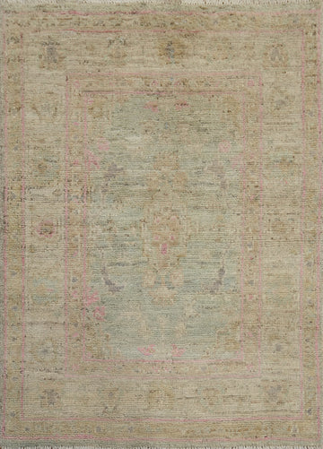 Vegetable Dye Green Oushak Turkish Accent Rug 3x4