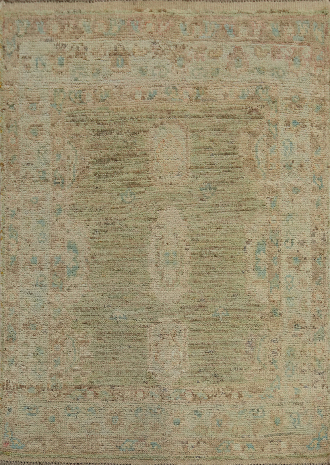 Vegetable Dye Green Oushak Turkish Rug 3x4