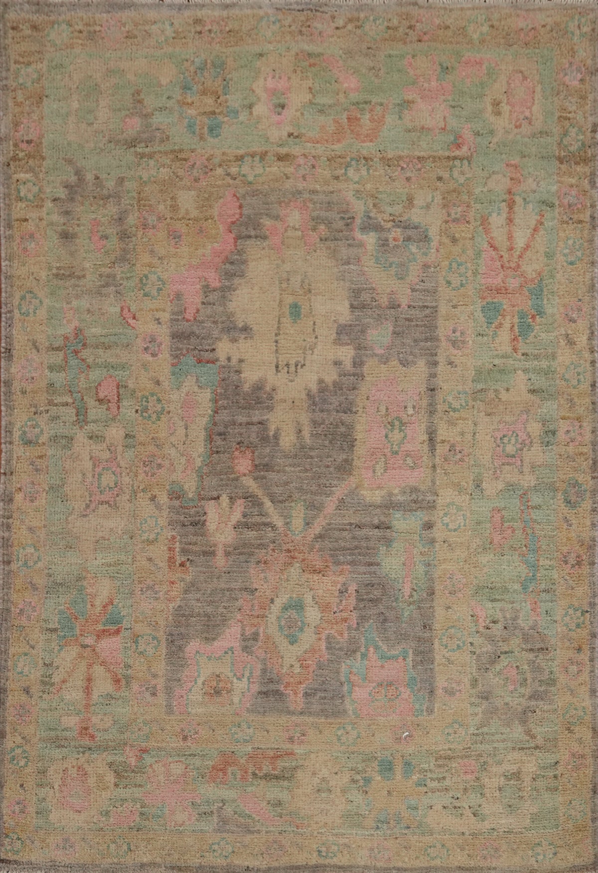 Vegetable Dye Gray Oushak Turkish Rug 3x4