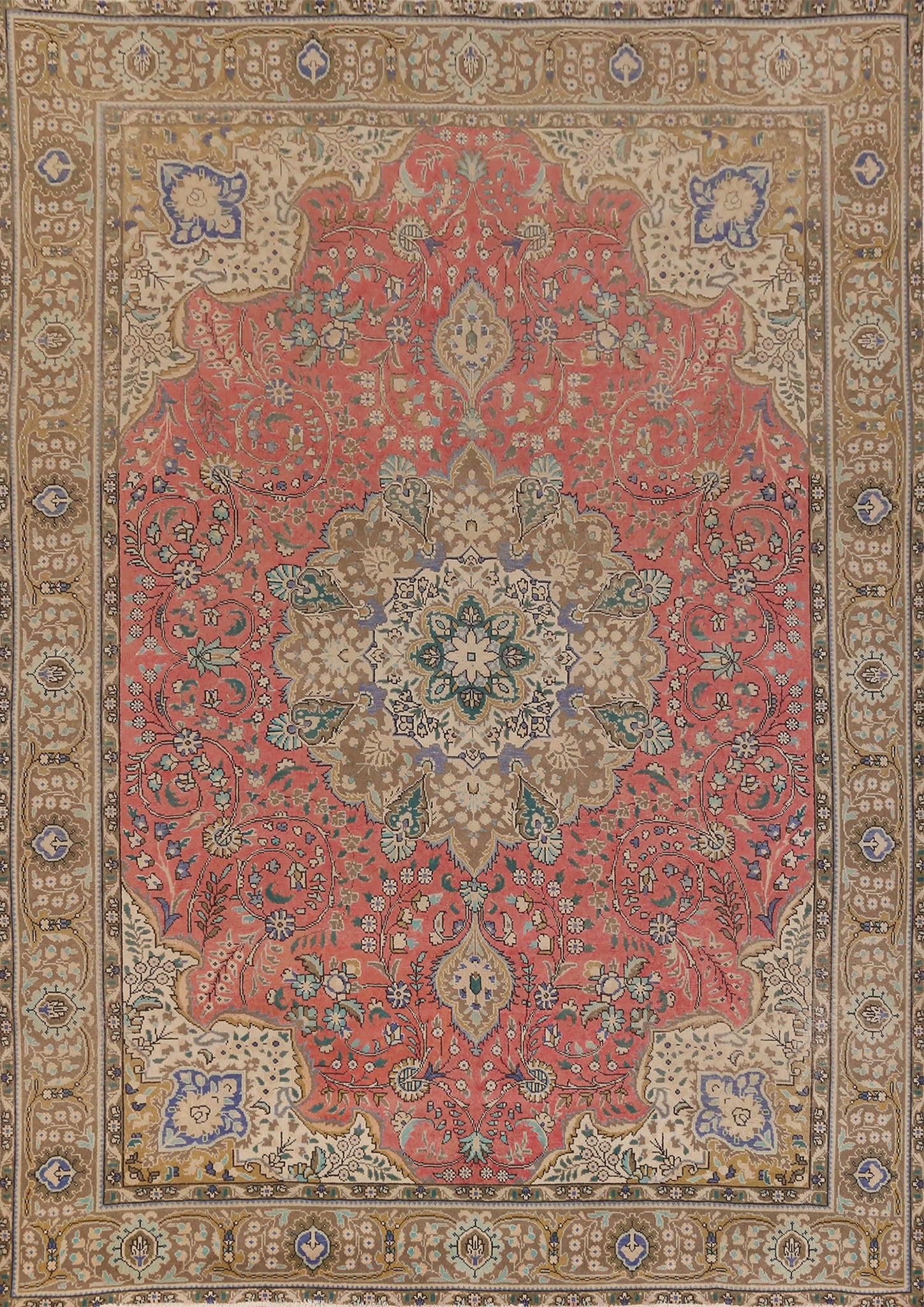 Vintage Pink Floral Tabriz Persian Area Rug 10x13