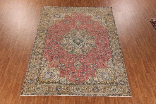 Vintage Pink Floral Tabriz Persian Area Rug 10x13