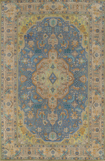 Blue Geometric Tabriz Persian Area Rug 7x10