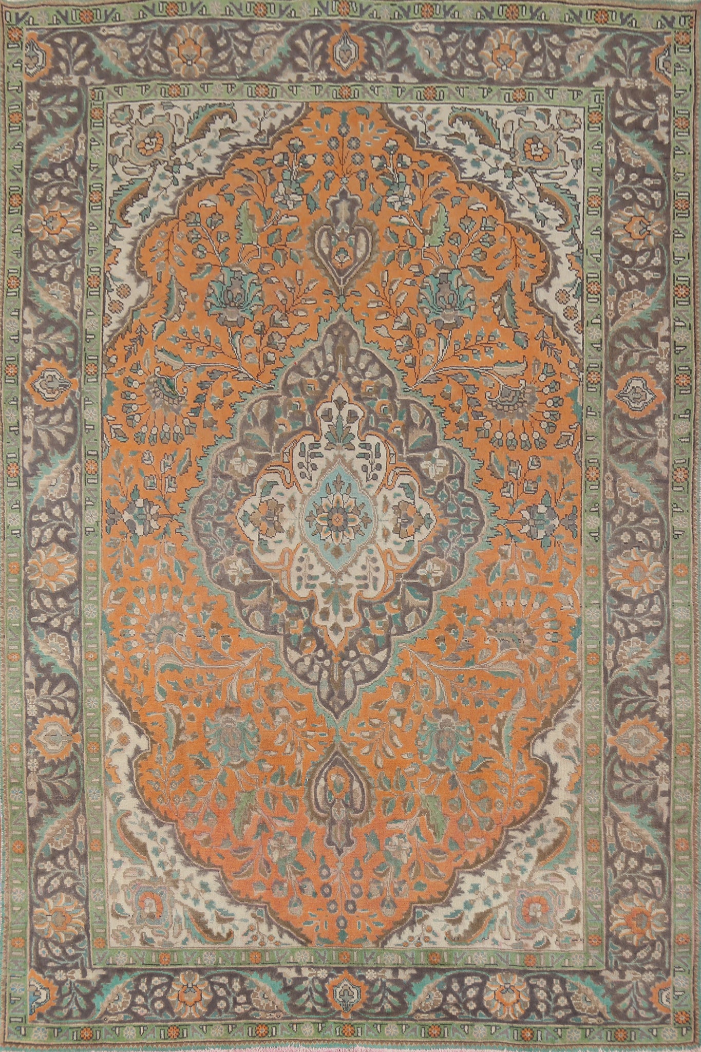 Orange Floral Wool Tabriz Persian Area Rug 6x9