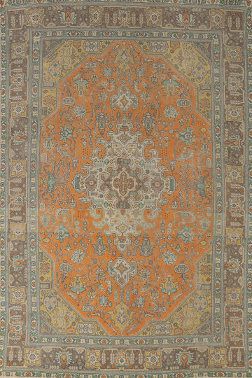 Orange Wool Tabriz Persian Area Rug 7x10