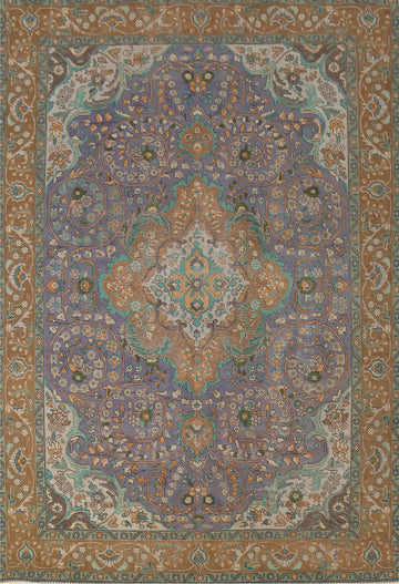 Purple Wool Floral Tabriz Persian Area Rug 7x10