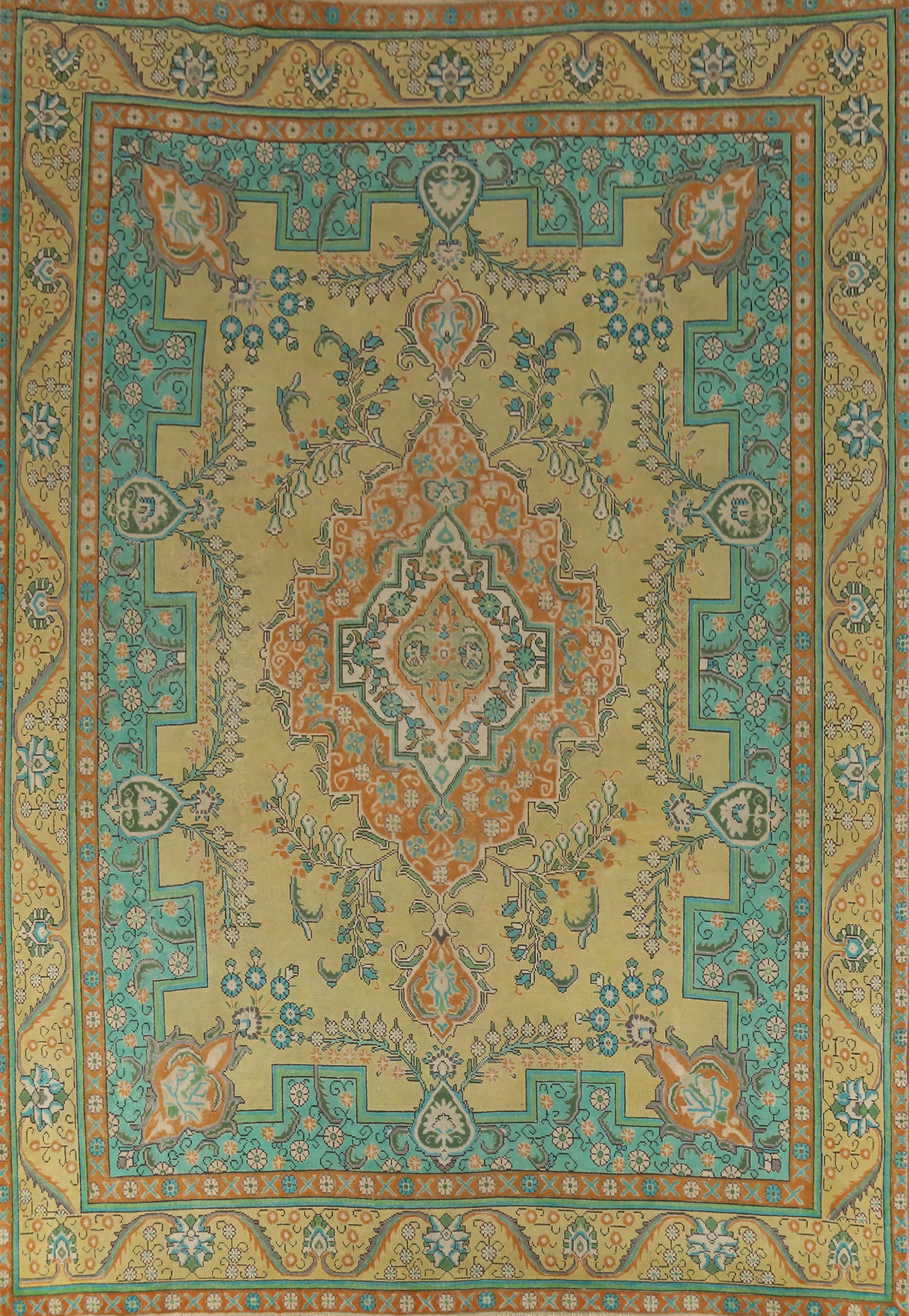 Handmade Green Tabriz Persian Area Rug 9x12