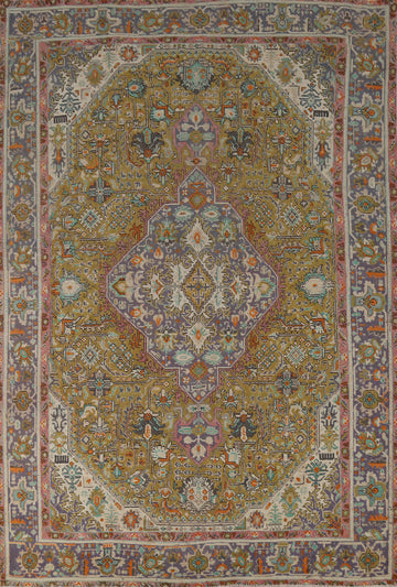 Green Geometric Wool Tabriz Persian Area Rug 6x9