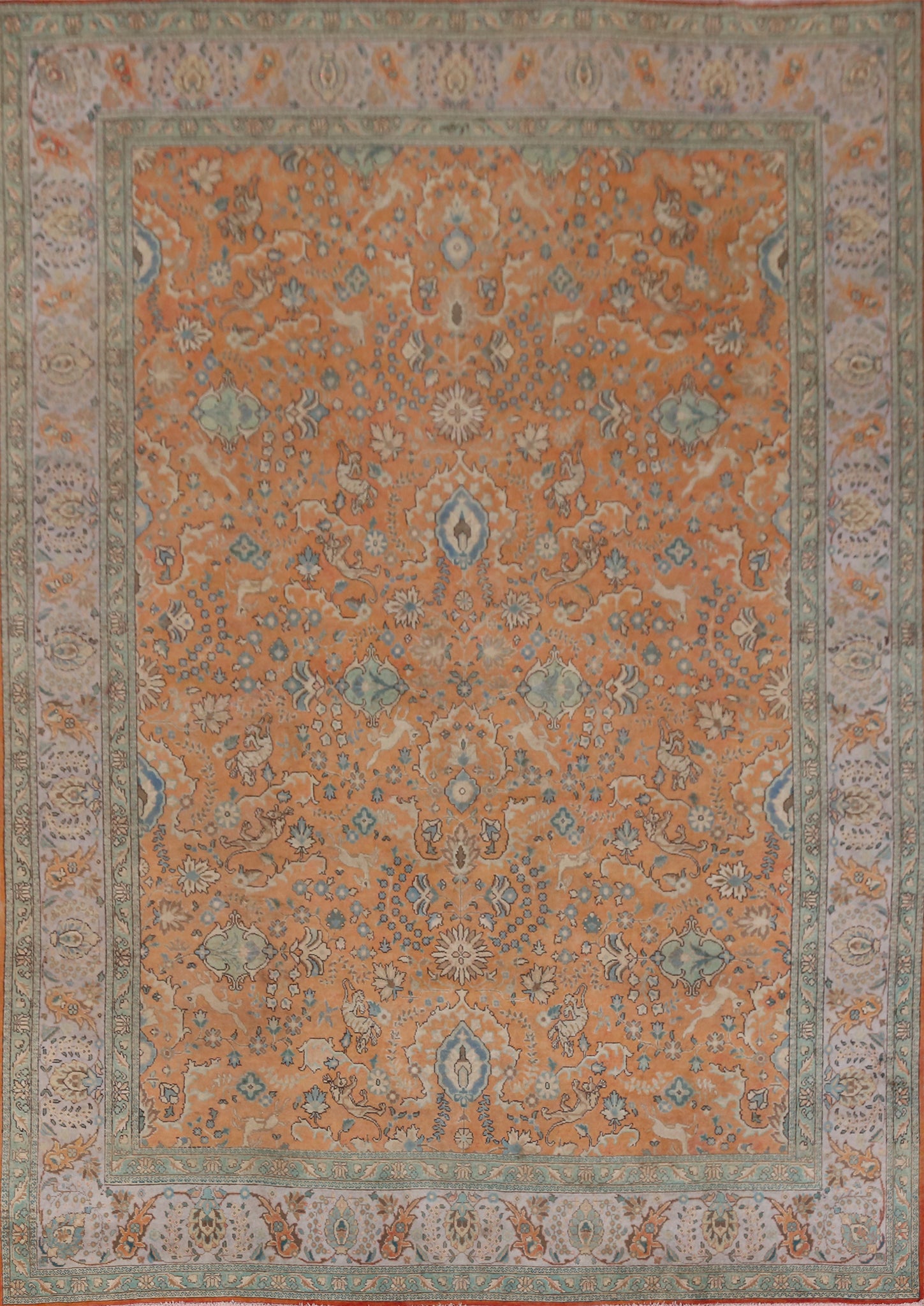 Orange Wool Floral Tabriz Persian Area Rug 9x12