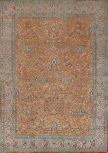 Orange Wool Floral Tabriz Persian Area Rug 9x12