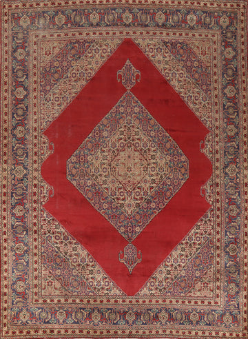 Geometric Wool Red Tabriz Persian Area Rug 10x12