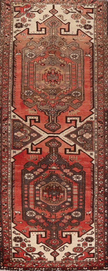 Vintage Wool Hamedan Persian Runner Rug 3x9