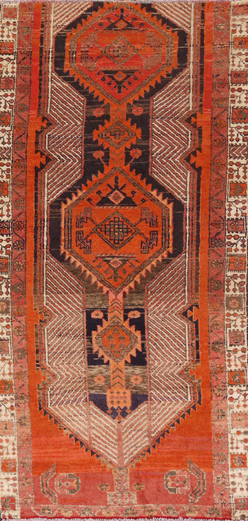 Orange Wool Hamedan Persian Runner Rug 3x7