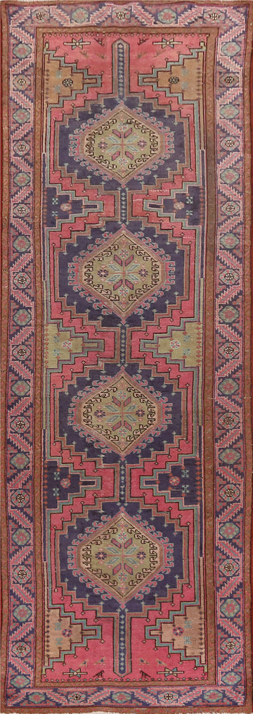 Pink Geometric Hamedan Persian Runner Rug 4x14