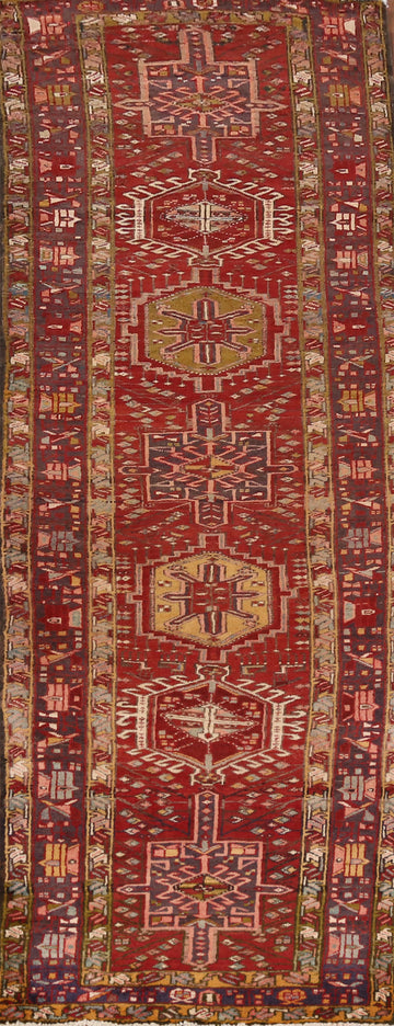 Red Geometric Gharajeh Persian Runner Rug 3x10