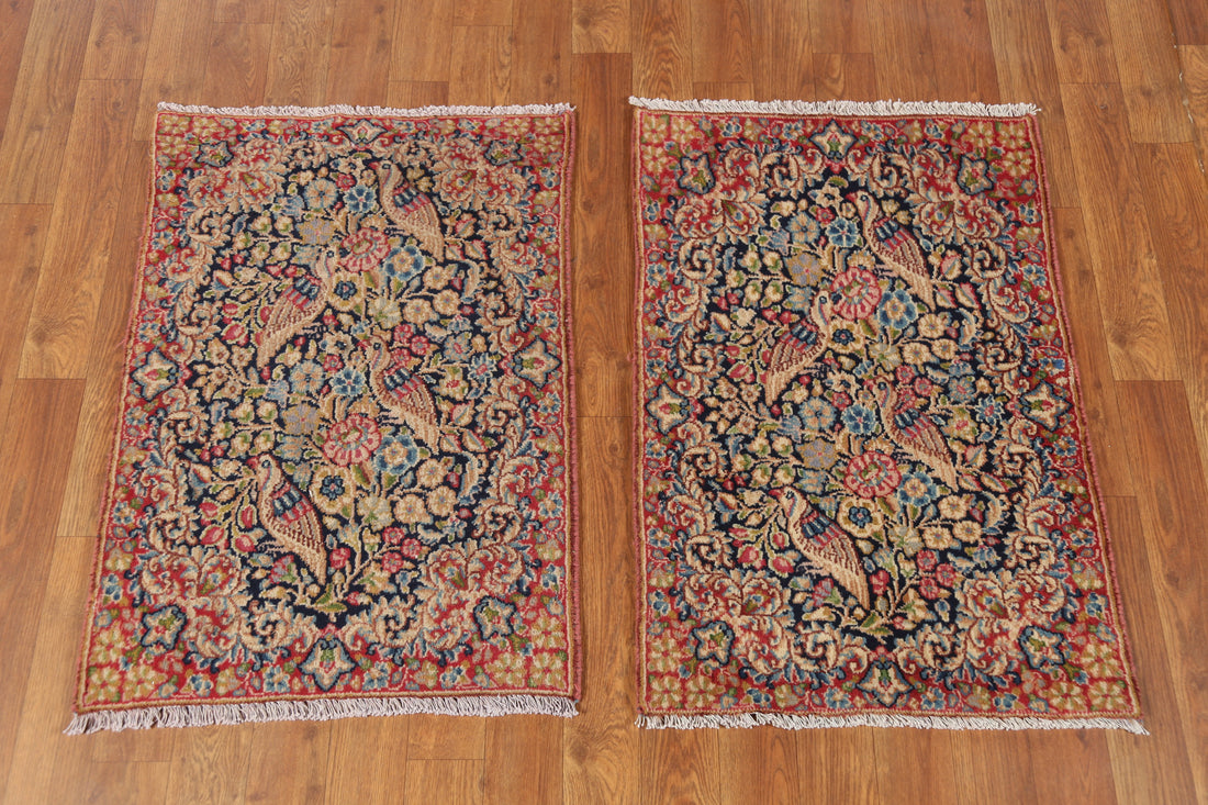 Set Of Two Vegetable Dye Kerman Persian Rug 2x3