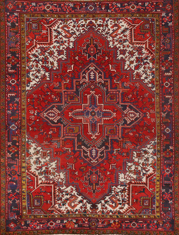 Geometric Red Wool Heriz Persian Area Rug 7x9