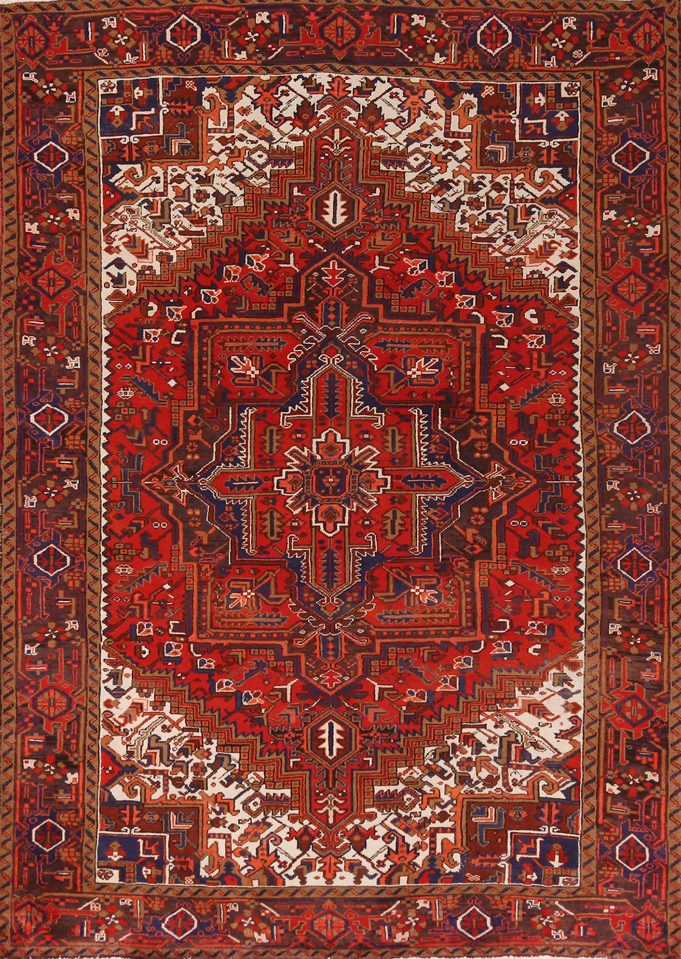 Handmade Red Wool Heriz Persian Area Rug 7x10