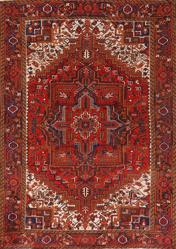 Handmade Red Wool Heriz Persian Area Rug 7x10