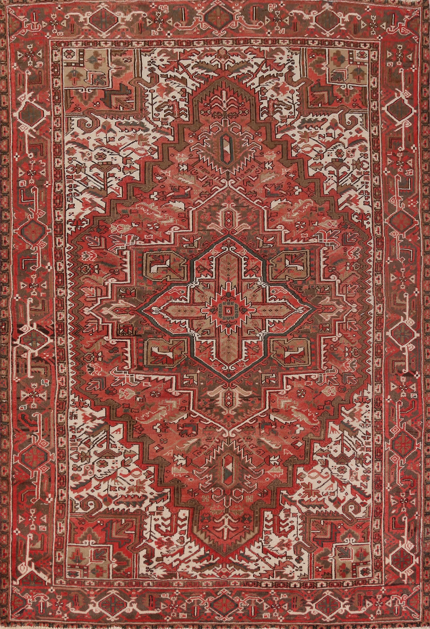 Vintage Geometric Heriz Persian Area Rug 7x9