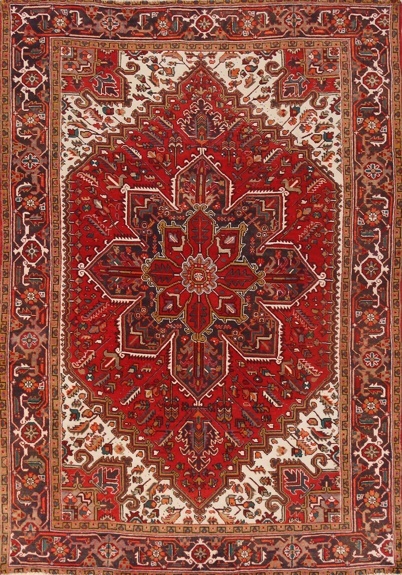 Vintage Red Medallion Heriz Persian Area Rug 7x9