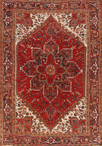 Vintage Red Medallion Heriz Persian Area Rug 7x9