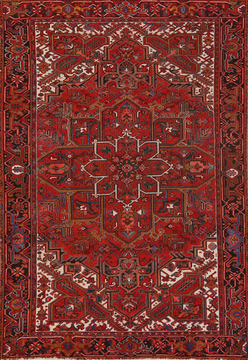 Vintage Red Wool Heriz Persian Area Rug 7x11