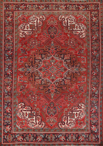 Handmade Red Wool Heriz Persian Area Rug 8x11