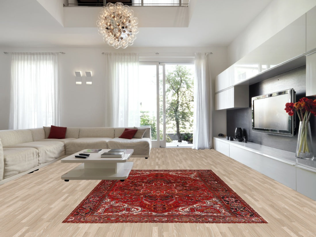 Red Wool Medallion Heriz Persian Area Rug 8x12