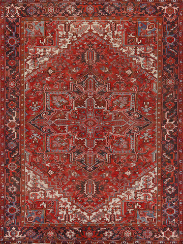 Red Wool Medallion Heriz Persian Area Rug 9x11