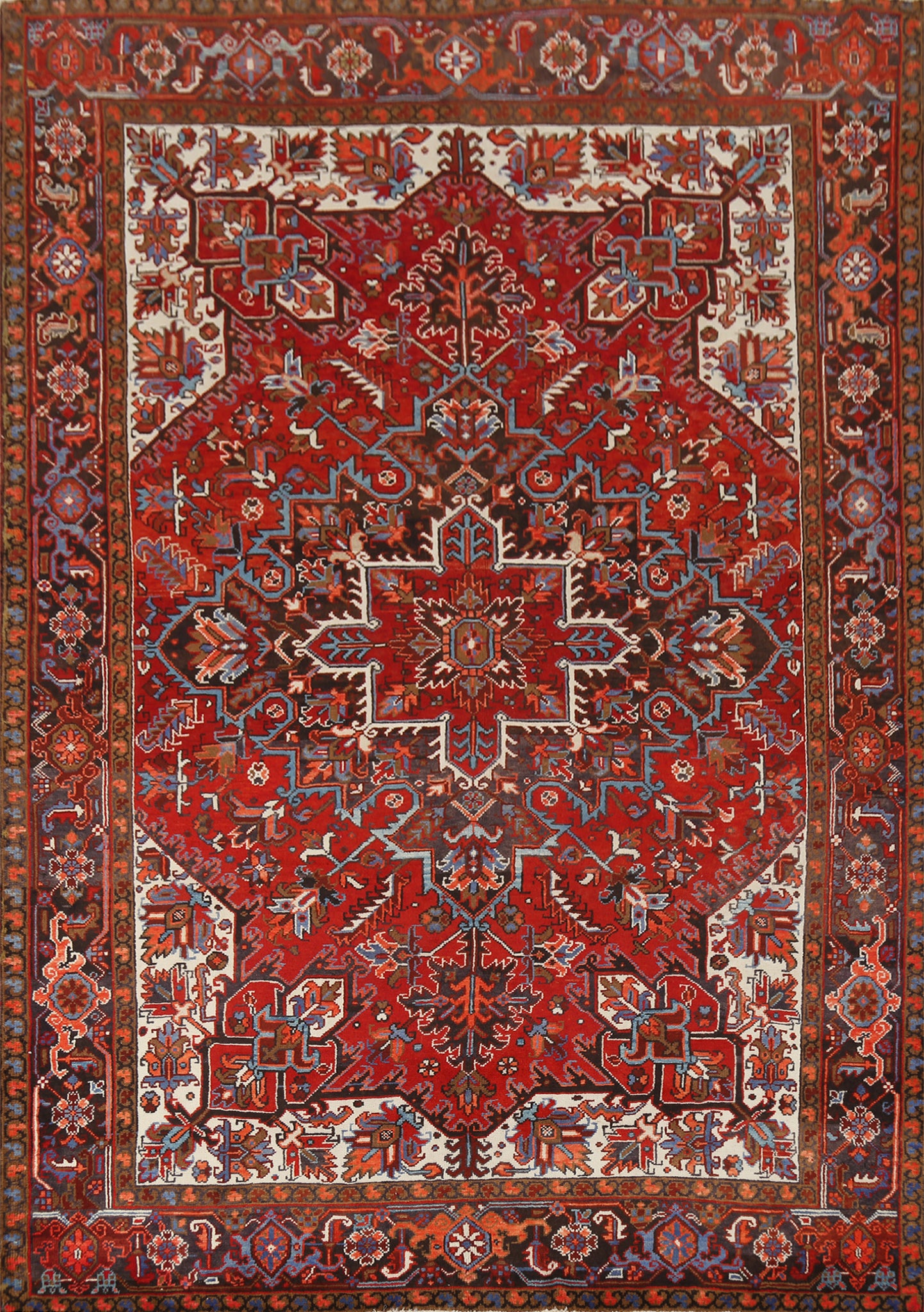 Medallion Red Wool Heriz Persian Area Rug 7x9