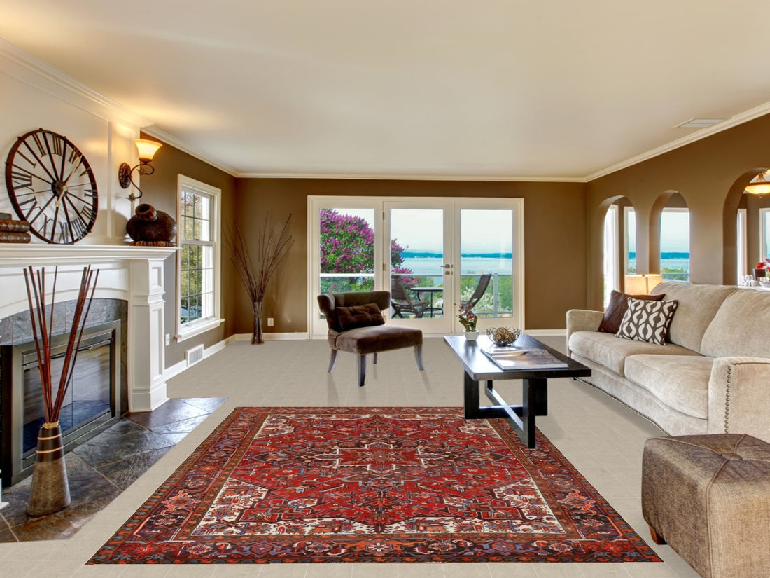 Medallion Red Wool Heriz Persian Area Rug 7x9