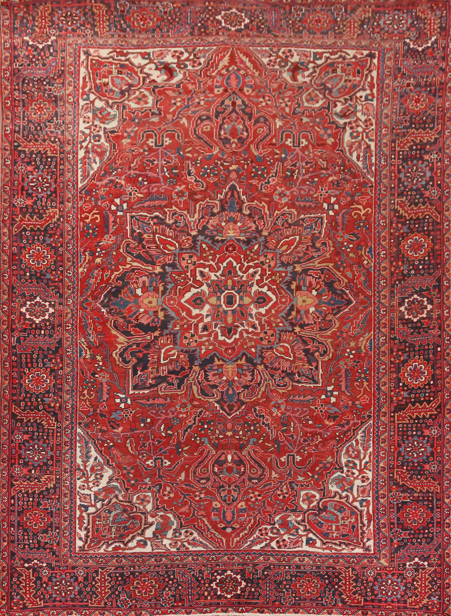 Red Handmade Wool Heriz Persian Area Rug 10x13