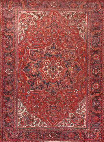 Red Handmade Wool Heriz Persian Area Rug 10x13