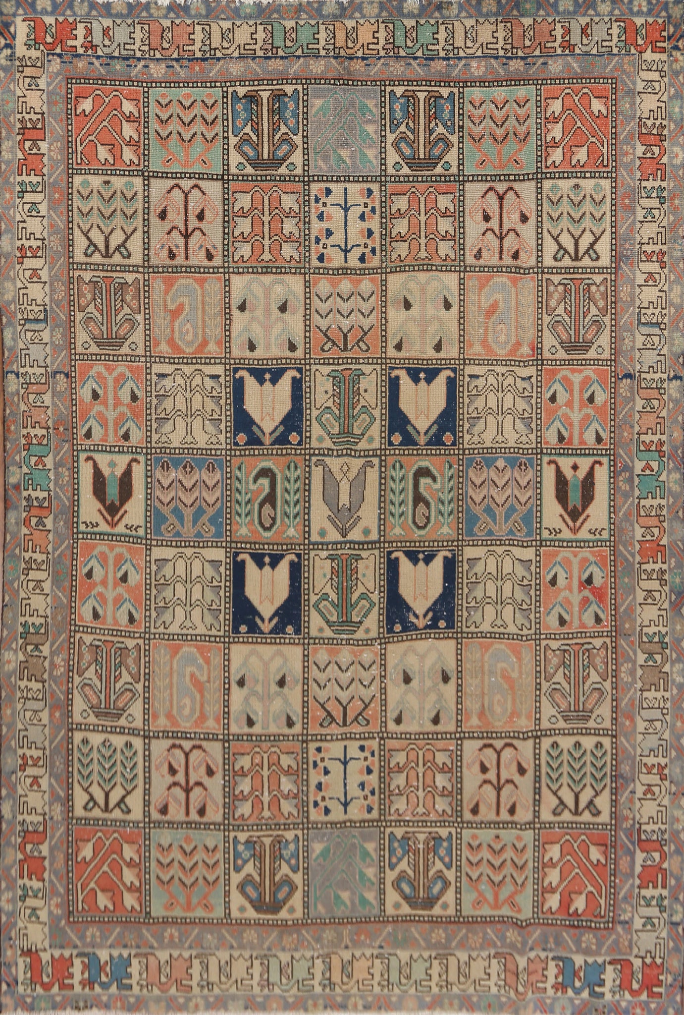 Garden Design Wool Bakhtiari Persian Area Rug 7x9