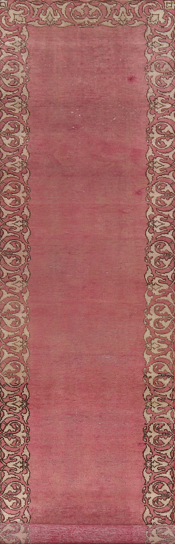 Pink Bordered Wool Tabriz Persian Runner Rug 3x14