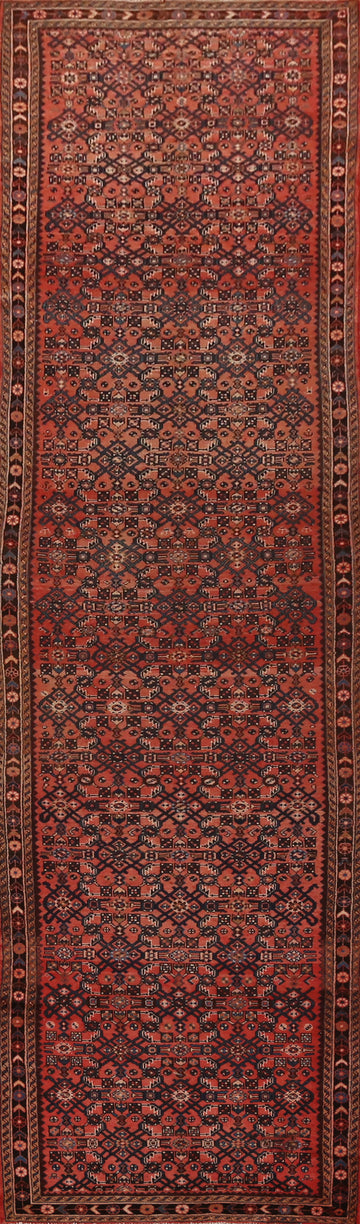 All-Over Geometric Hossainabad Persian Runner Rug 4x16