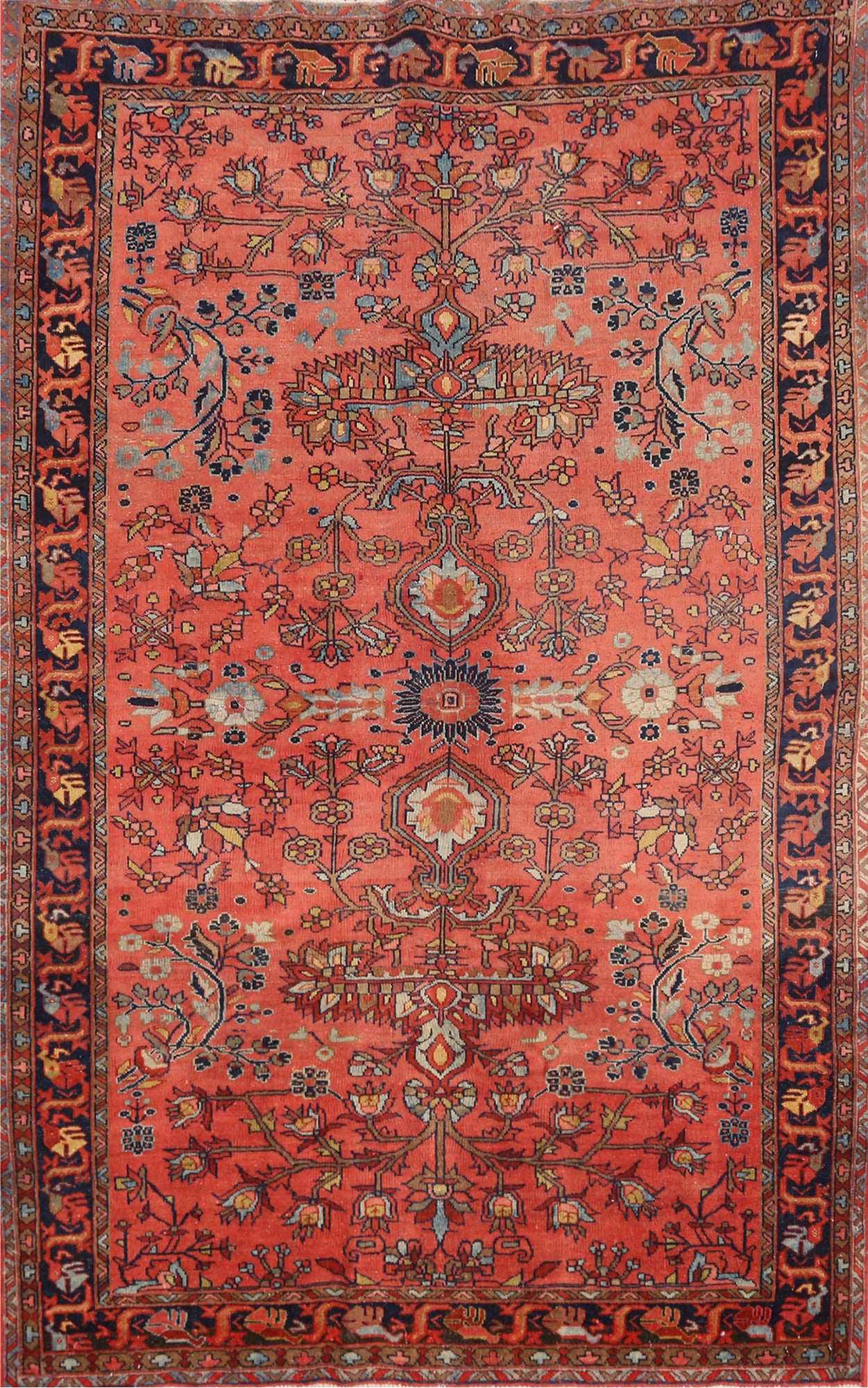 Pre-1900 Antique Vegetable Dye Sultanabad Persian Rug 4x7