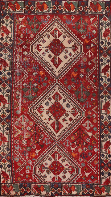 Vintage Red Wool Bakhtiari Persian Area Rug 5x10