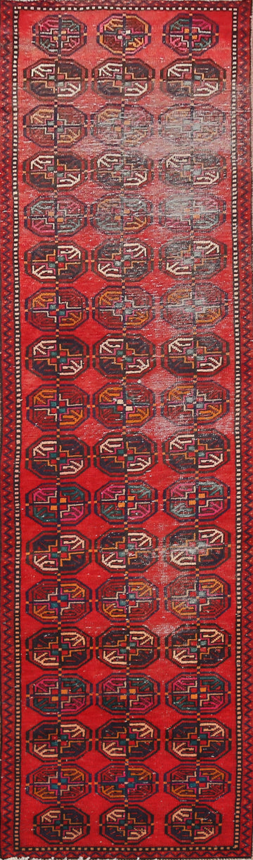 Red Geometric Balouch Persian Runner Rug 2x11