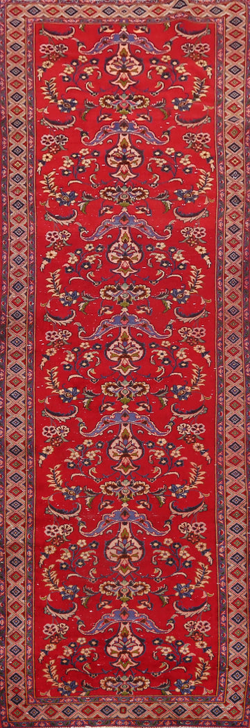 Floral Red Wool Tabriz Persian Runner Rug 4x14