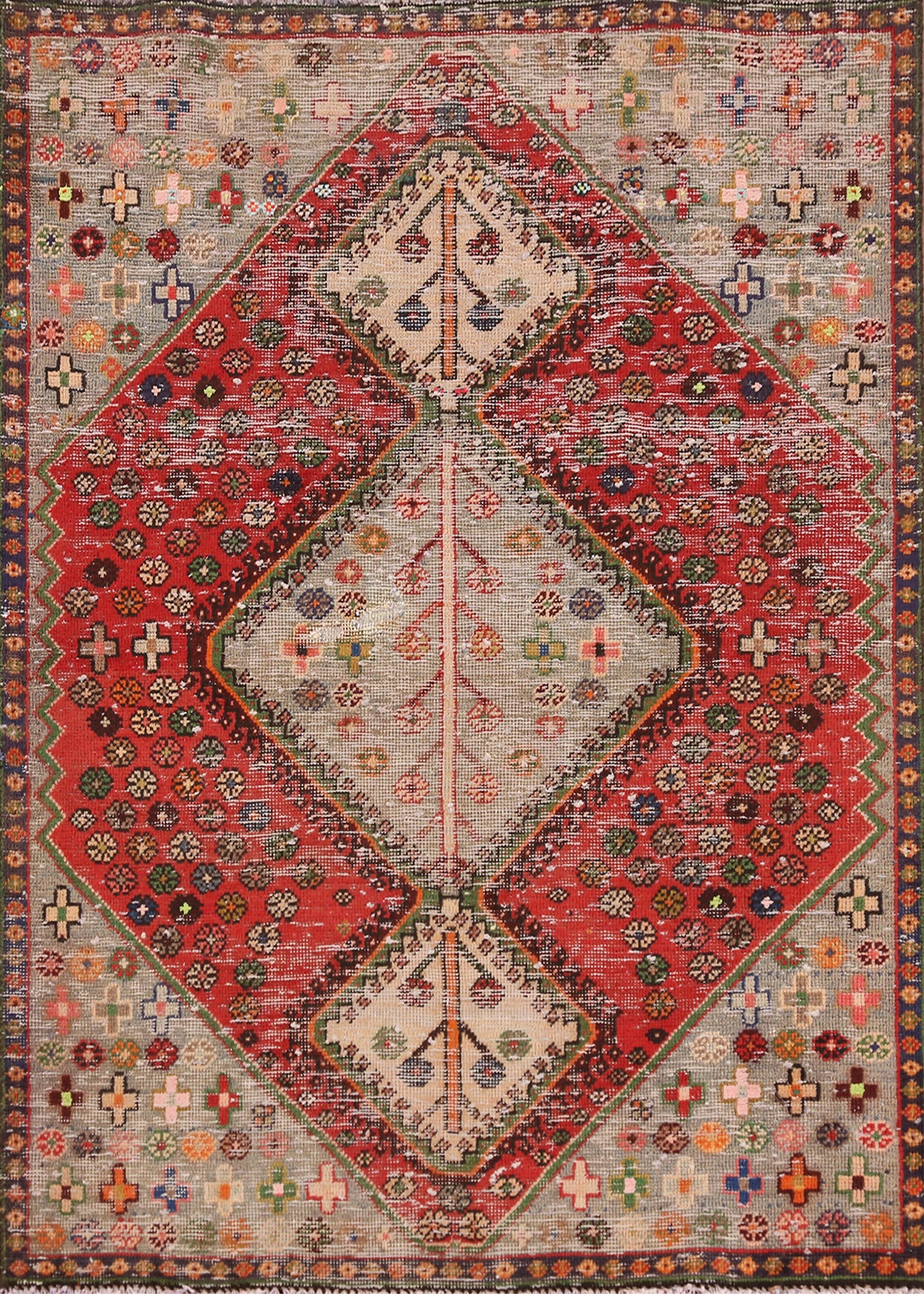 Vintage Geometric Bakhtiari Persian Rug 4x6