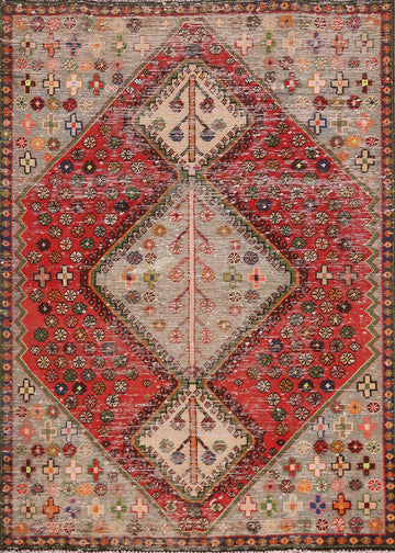 Vintage Geometric Bakhtiari Persian Rug 4x6