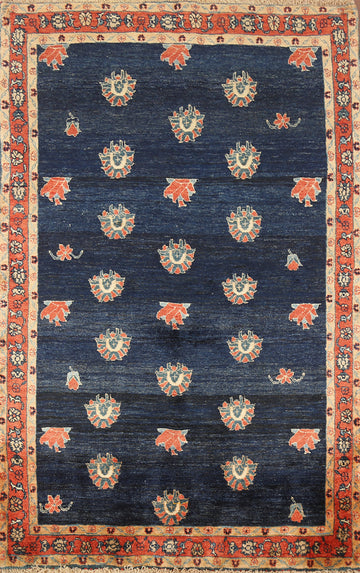 Handmade Blue Gabbeh Persian Rug 4x5