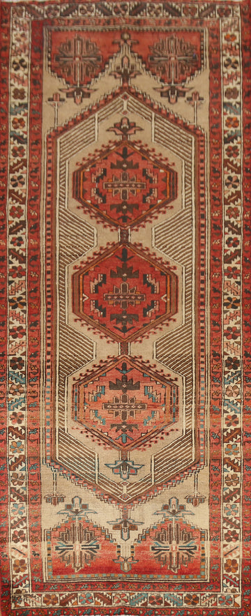 Light Brown Geometric Ardebil Persian Runner Rug 4x10