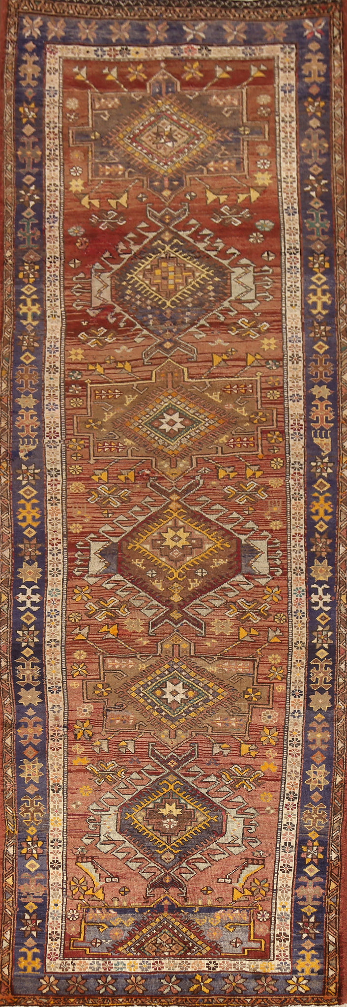 Geometric Wool Heriz Persian Runner Rug 4x13