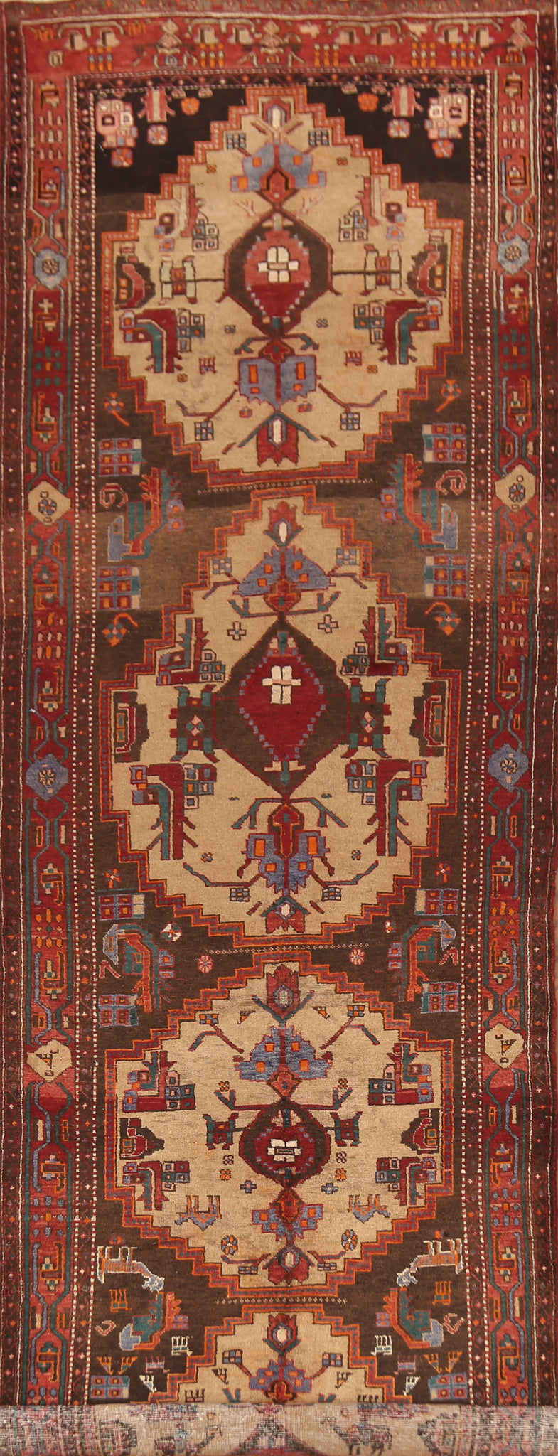Geometric Wool Ardebil Persian Runner Rug 4x15