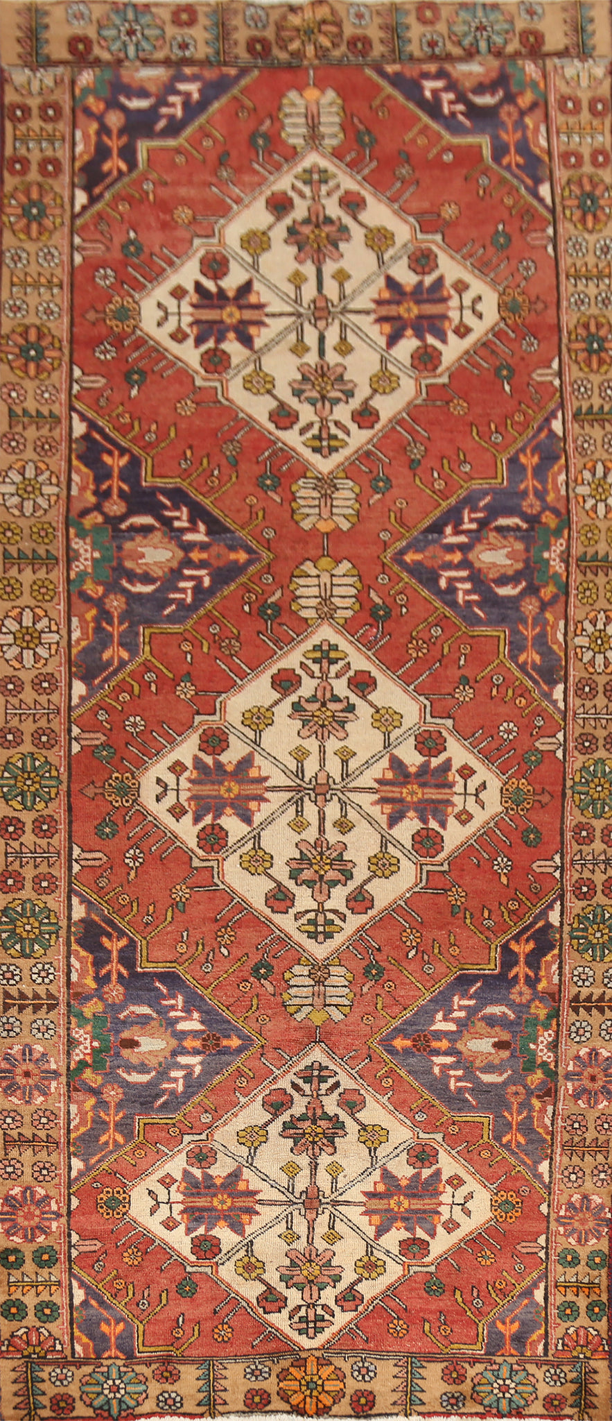 Geometric Wool Ardebil Persian Runner Rug 4x11