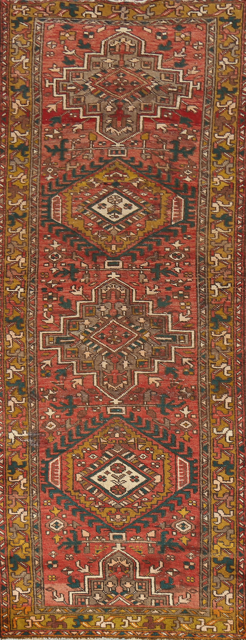 Vintage Wool Heriz Persian Runner Rug 3x10